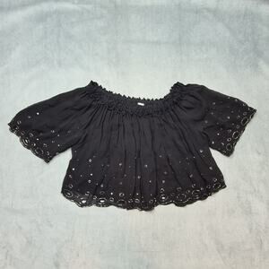 Chan Luu Whimsigoth Beaded Embellished Smocked Off Shoulder Cropped Blouse Top S